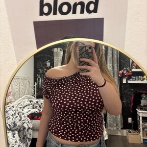 Ann Taylor Burgundy Polka Dot Crop Top